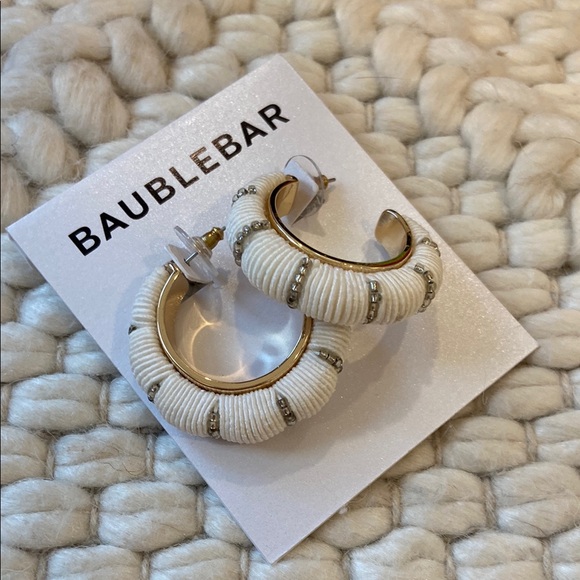 BaubleBar White and Gold Hoop Earrings - Picture 2 of 3